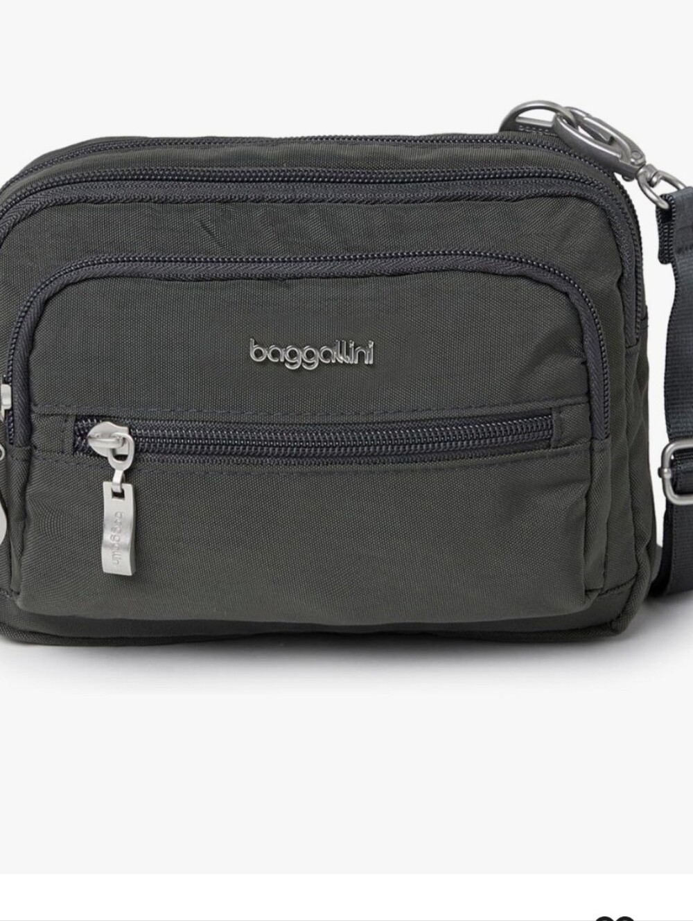 Baggallini Triple Zip Crossbody In Charcoal With Fuchsia Interior